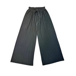Pleated Black Wide Leg Paperbag Pants | High Rise | Elastic Waist